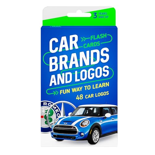 Car Brands and Logos - Flash Cards for Kids Ages 4-8, Flash Cards for Toddlers 2-4 Years - Ideal Small Gift for Boy