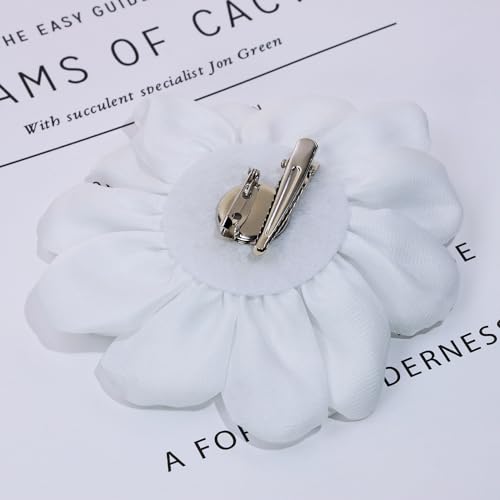 Image of Fabric Rose Flower Brooch Pin 4 Inch Large Handmade Satin Floral Lapel Pin for Women Girls Wedding Party Dance Dress Clothes Decoration