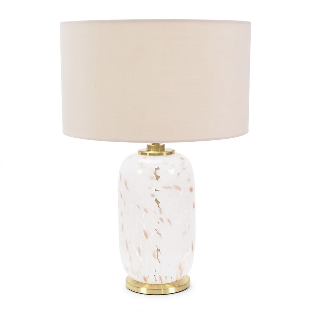 ValueLights | Gold Metal and White Confetti Glass Table Lamp with Cream Drum Lampshade | Home Décor, Bedside & Desk Lamp | Includes Bulb