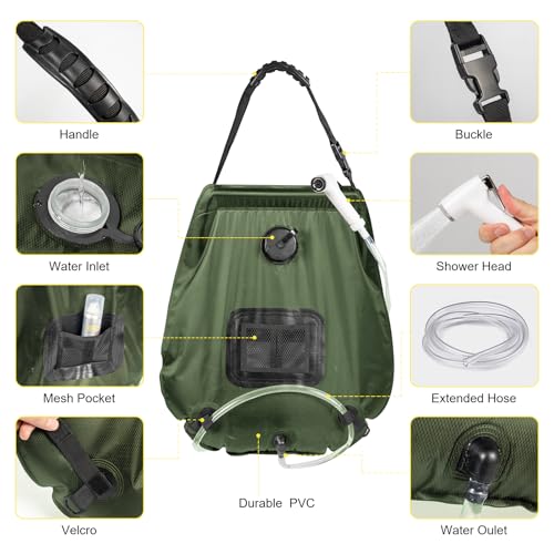 Portable Camping Bathroom Shower Tent Kit, Outdoor Pop Up Privacy Changing Tent with 5 Gallon Shower Bag-(Nozzle Upgraded) (Green) by G2 GO2GETHER - Used condition - Image 7