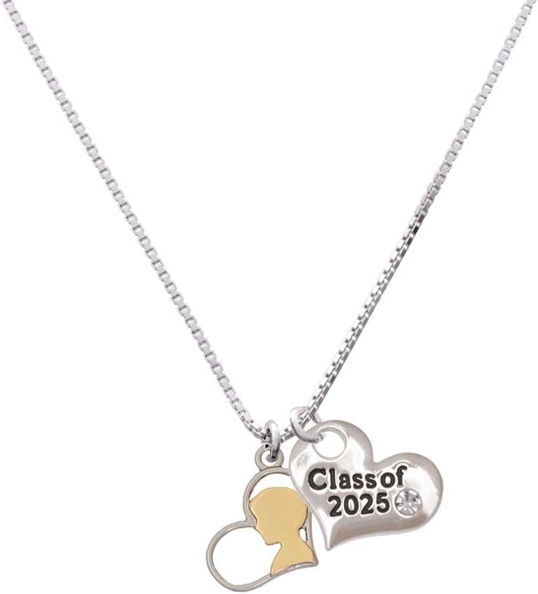 Delight Jewelry Boy Silhouette in Heart Silvertone Class of 2025 Heart Charm Necklace, 18"+1" Extender