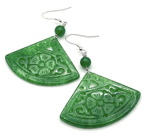 Boucles d'oreilles jade vert véritable et argent 925 de prestige - 4