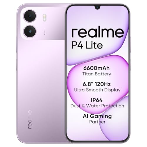 realme P4 Lite 4G Smartphone, 4GB+128GB, 6,8 Zoll 120Hz HD LCD-Display, 6600mAh Titan-Akku, 15W Ladung, 6W Rückladung, IP64 Staub- und wasserdicht, Next KI-System, Pulse-Lila (Ohne Ladegerät)