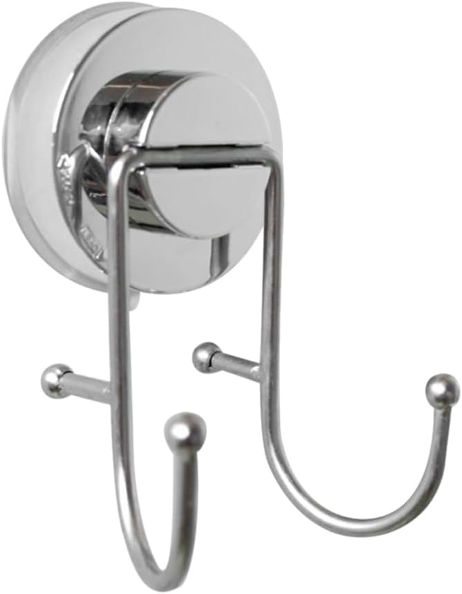 PRETYZOOM Double Hanger Suction Hooks, Heavy Duty Vacuum Suction Hook for Bathroom, Shower, Kitchen Wall, No Drill Removable Hanger for Towel, Loofah, Bags