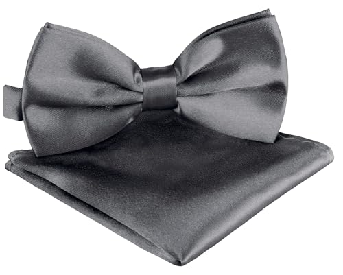 BomGuard Herren Fliege Einstecktuch für Erwachsene - Männer Damen Mann Jugendliche + Tuch, dunkelgrau
