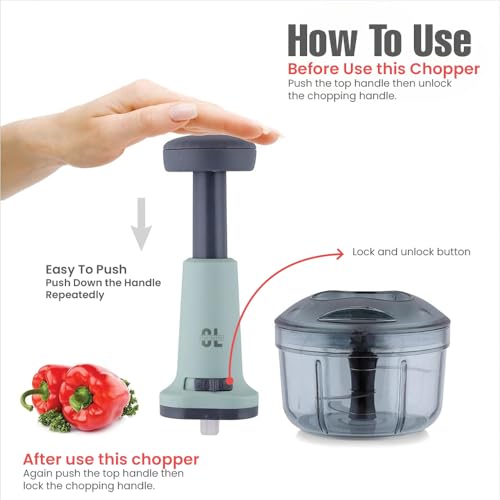 Image of Manual Hand Push Vegetable Chopper for Kitchen Use 650 ml | Plastic Body & Stainless Steel Blade | Onion Cutter for Ginger, Garlic, Salad, Tomato, Potato | BPA Free | Pack of 1