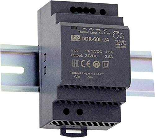 Contenuto: 1 pezzo Mean Well DDR-60L-24 - Convertitore DC/DC per guida DIN 24 V/DC 2,5 A, 60 W, 1 x