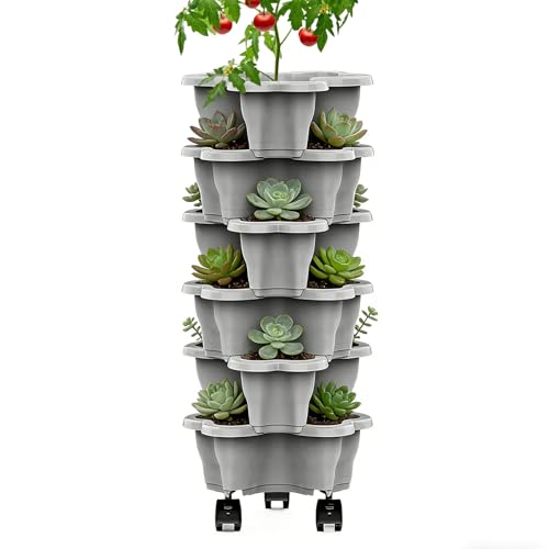 Générique Jardin Vertical, 25x10 cm Support à Fraises Roulant 6 Niveaux Empilable, Pots de Tour à Fraises,pour intérieur/extérieur, terrasse, lit...