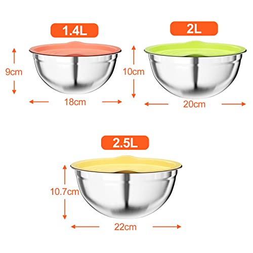 Miniatura 2 de Newpop 3 Piezas Cuencos Para Mezclar, Ensaladera De Acero Inoxidable Con Colores Tapa Hermética, 2.5l 2l 1.4l Bol Cocina Son Apilables Y Aptos Para Lavavajillas, Boles Ahorra Espacio, Plata