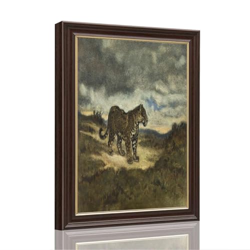 Framed Vintage Jaguar Painting Poster, Canvas Print Wall Art for