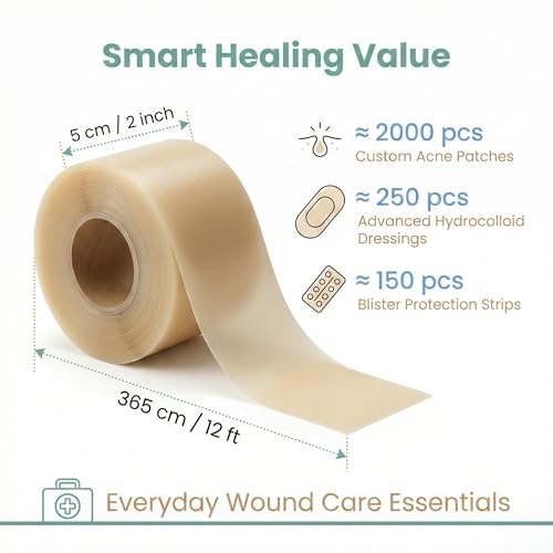 Image of Hydrocolloid Roll for Wound Care - Medical-Grade Adhesive Wound Dressing Roll 2 in x 16 ft - 0.5 mm Thickness - Cut-to-Size Hydrocolloid Bandage Material for Healing Blisters, Cuts & Scrapes