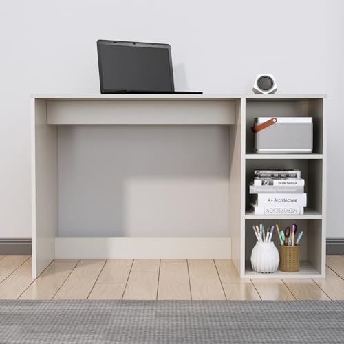 Image of Bniture Wooden Study Table for Home with Bottom Storage | Engineered Wood Study Table with Book Shelf | Multi Purpose Computer Desk for Writing | Laptop Table for Office & Home | Frosty White