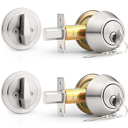 Probrico(2 Pack) Keyed Alike Single Cylinder Deadbolts Brushed Nickel (Combo Packs), Keyway Keys...