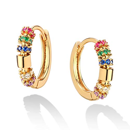 Valloey Rover Huggie Hoop Earrings Gold Cubic Zirconia Ball Circle Hoop Earrings 14K Gold Plated Dainty Huggie Hoops for Women Jewelry Gift