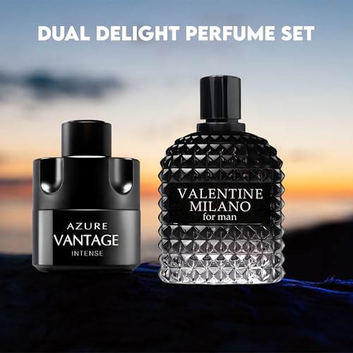 Image of AFLUXE Valentine Milano /Vantage Intense 2PCS Eau De Toilette for Men-Fresh, Romantic Scent Perfume for Men 3.4 Fl Oz Each Mens Cologne For All Skin Daily Used