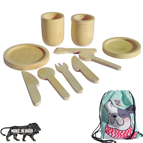 Image of Gift Equals Love Handmade Wooden Toy Kitchen Set Starter Kit Natural Finished for Little Boys and Girls with a Canvas Bag (Large)