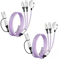 2Pack-5FT, Travel Essentials, Travel Charger for iPhone 17 and Apple Watch for Multiple Devices, Data Sync, 3 in 2 USB A/USB C Multi Charger with 3 Ports Compatible for Apple Watch/iPhone 17-6