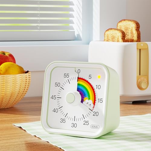 InfPokid Visueller Timer Kinder mit Pausenfunktion, 60 Minuten Countdown Regenbogen Timer für Kinder Schreibtischstudie, Klassenzimmer, Büro, Küche, Leises Zeitmanagement für ADHS (Grün Regenbogen) 4