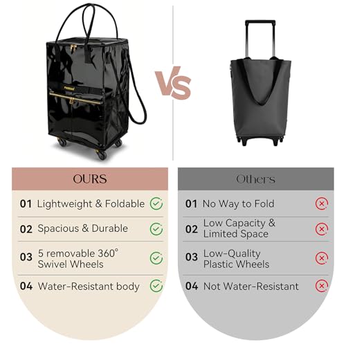 Image of PASMAN Reusable Foldable Rolling Grocery Bag on 5 Wheels,Large,Black