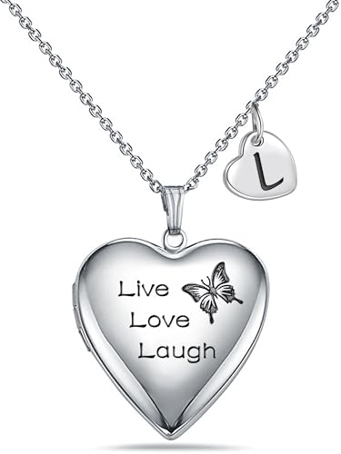 MUERDOU Locket Necklace that Holds Pictures Initial Alphabet Letter Heart