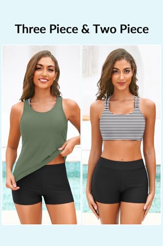 Image of Yonique 3 Piece Tankini Swimsuits for Women Swim Tank Top Bathing Suits with Boy Shorts and Bra Athletic Swimwear