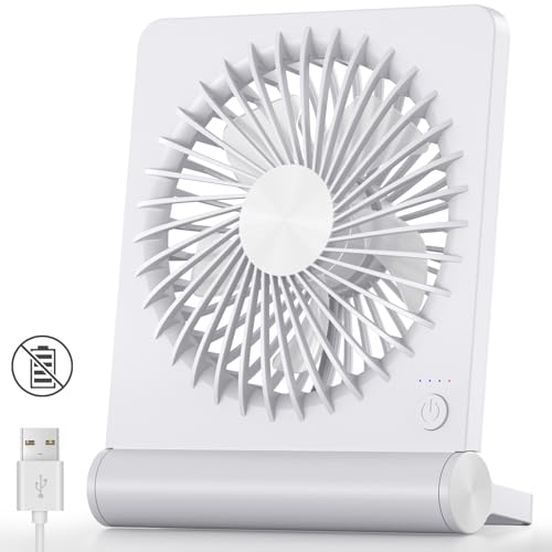 Image of Koonie USB Fan, Strong Wind Quiet Small Desk Fan 220 Tilt Folding 3 Speeds Adjustable USB-C Powered Personal Fan for Home Office Desktop, White, NO BATTERY