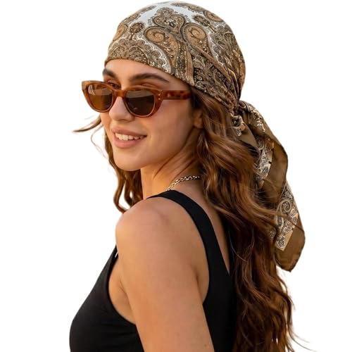 VBAEI 1 Pcs 27.5 Inches Satin Head Scarf Silk Like Hair Scarf Stain Bandana Hair Wrap Neck Scarf for Women(Brown)