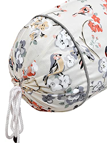 Image of Clasiko Cotton Bolster Covers; Set of 2; 220 TC; Bird Print On Beige Base; 30x15 Inches