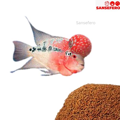 Image of SANSEFERO Black Pearl Flowerhorn Fish Food | Specialized Head Booster Formula | Enhances Head Growth, Vibrancy, and Overall Health for Flowerhorn Fish (100 Grams)
