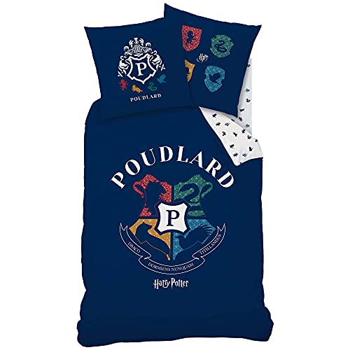 Harry Potter Parure de lit Housse de Couette 140X200 + Taie d'oreiller 63X63 Cm 100% Coton Blason