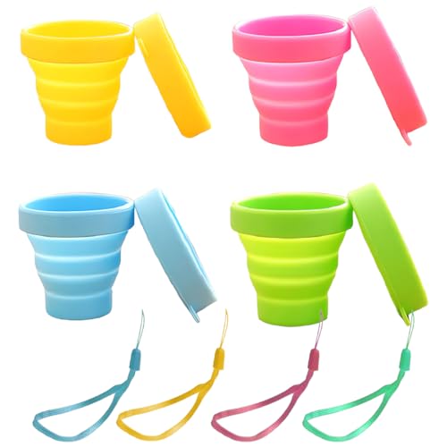 MWUMRCM Confezione da 4 tazze pieghevoli in silicone, Bicchiere portatile,Tazza Pieghevole Retrattile Portabile,Silicone per Viaggio Campeggio Escursionismo e al Lavoro-giallo/blu/verde/rosa