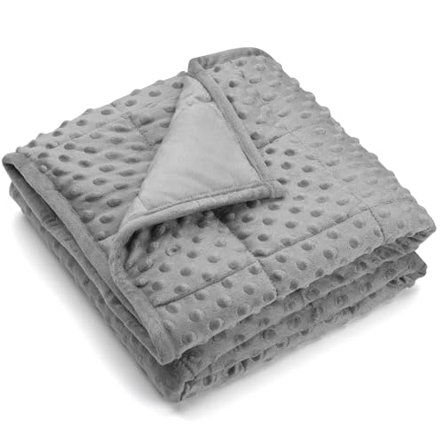 Image of Wemore Minky Dot Weighted Blanket 5 lbs, Grey Small Heavy Blanket 36 inchx48 inch | Great for Reading, Napping, Relaxing, Stress Relief & Better Sleep, Machine Washable, All Season, Breathable, Glass Beads
