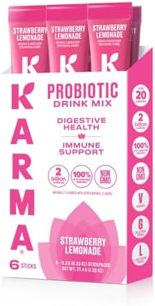 Karma Probiotic Hydration Packet - 6 Pack, Strawberry Lemonade Powder Drink Mix Stick - On-The-Go Immune & Gut Health Support