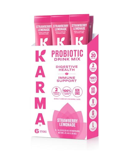 Karma Probiotic Hydration Packet - 6 Pack, Strawberry Lemonade Powder Drink Mix Stick - On-The-Go Immune & Gut Health Support