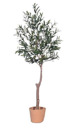 Olive Tree Artificial Plant 5FT, Artificial Olive Tree Mediterranean Silk Screened Broad-leaved Olive Tree with Realistic Fruit, Lifelike Plant Nordic Style Home Aesthetic Hotel Decor