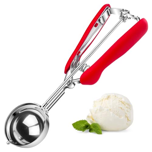Maxentico Cuchara Helado Bola 5 cm, Cuchara de Helado Inoxidable, Ice Cream Scoop con Gatillo, Cuchara para Bolas de Helado, Sacabolas Helado, para Helado, Fruta, Albóndigas, Masa para Galletas