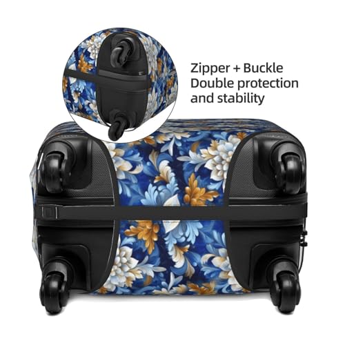 Blue and White Flowers Print Travel Luggage Covers, Washable Suitcase Covers Protector for Luggage 18-32 Inch High Elasticity3