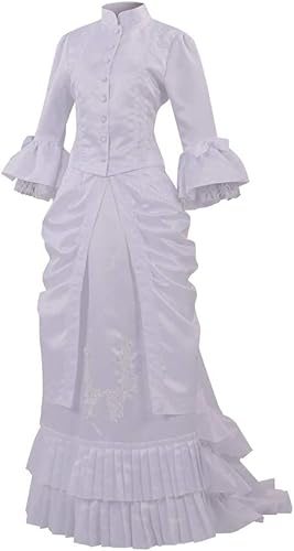 White Victorian Bustle Dress Gown Halloween Costume Steampunk Victorian Gothic Cosplay Costume