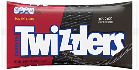 TWIZZLERS Licorice Candy, Black Licorice, 16 Ounce (Pack of 12)