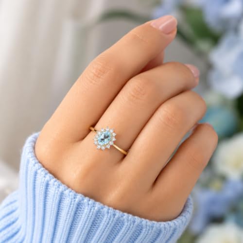 Image of Princess Diana Inspired Halo Birthstone Ring for Women Girls | Pure 925 Sterling Silver with AAA+ Natural Gemstone | 18K Gold-Plated | Best Gift for Birthday, Anniversary, or Valentine�s Day