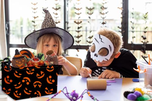 Image of Essme Rectangular Halloween Basket,Kids Baskets Empty with Handles for Kids Halloweens Room Decor,Boys and Girls,Candy Basket（Funny face）