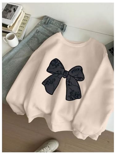 WDIRARA Girl's Bow Graphic Sweatshirts Cute Crew Neck Long Sleeve Pullover Tops3