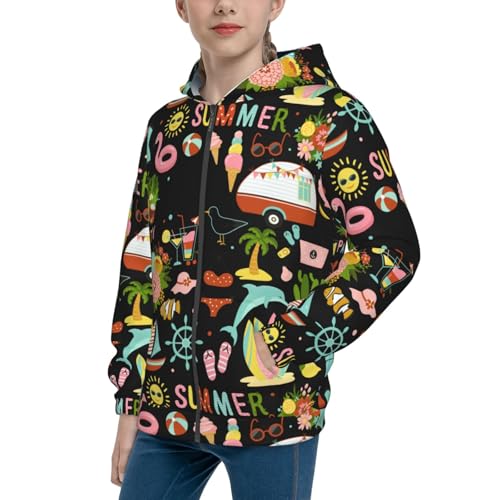 Hello Summer Kid Hoodies Boys Zip Up Sweatshirts Girls Pullover with Pocket