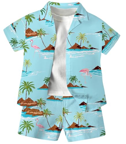 Image of SANGTREE 3 Piece Boy Outfits Short Sleeve Shirt and Shorts Set Beach Vacation Summer Clothes, 3 Months - 9 Years
