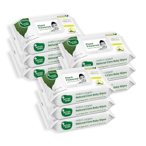 Image of Mother Sparsh Natural Care Water Baby Wipes 60 Pcs (Pack of 9)I 100% Plant Made Fabric From Forest Land | Fresh+Cleanse (with Cucumber) Plant Powered Water Wipes For Baby I Cotton Cloth Like Bigger Sheets