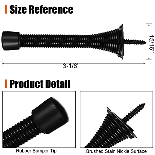 36 Pieces Spring Door Stopper Brushed Satin Door Stop For Wall 3-1/8 Inch Flexible Heavy Duty Wall Protector Doorstop With Rubber Bumper Tips (Matte Black) #TOP1