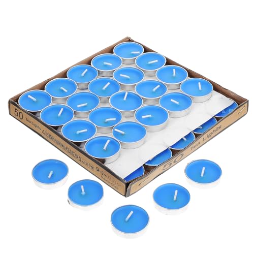 TOVINANNA Velas Románticas sin Perfume Azules Redondas 50 Unidades para Arreglos de Mesa y Decoración de Pasillos en Bodas