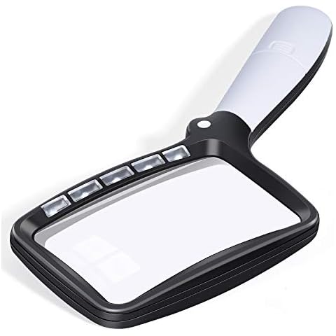 Kaome Klappbar Leselupe Groß 5 LED Lupe mit Licht 2-Fach Handlupe 2 Modi Dimmbar Vergrößerungsglas für Senioren Lesen Inspektion Hobby Handwerk Uhrmacher Münzen Briefmarken Antiquitäten Schmuck Cover