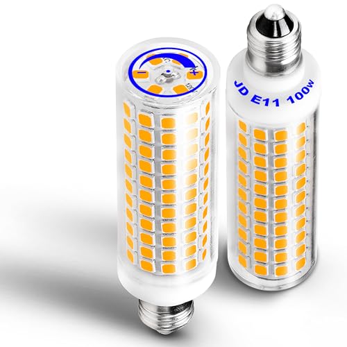Ziomitus Dimmable E11 120V 100W Halogen Candelabra Bulbs Equivalent T3 T4 Mini Base JDE11 Bulb 2700K Warm White 10W 1000 LM E11 for Chandeliers Candelabra Ceiling Fan Table Lamps 2Pack