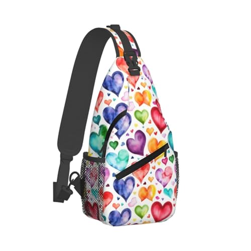 Mochila cruzada negra con estampado de corazones miniatura 2